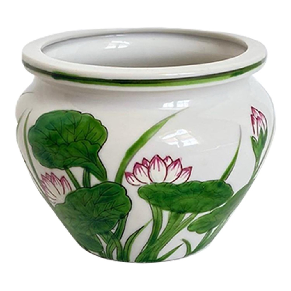 Vintage hand-painted water lily cachepot planter